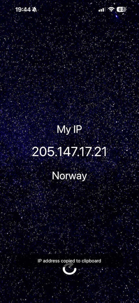 MyIP app copy to clipboard screen